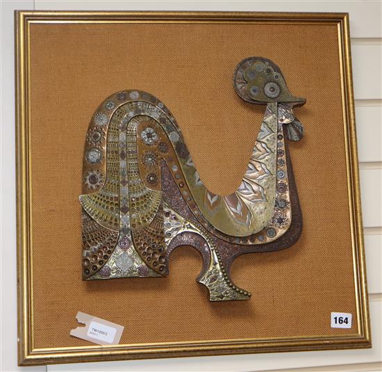 Giovanni Schoeman (South African 1940-1980), Coq DOr, cold cast bronzed metal plaque 50cm sq.